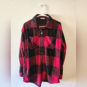 Red and Black Plaid Button-Up Shirt